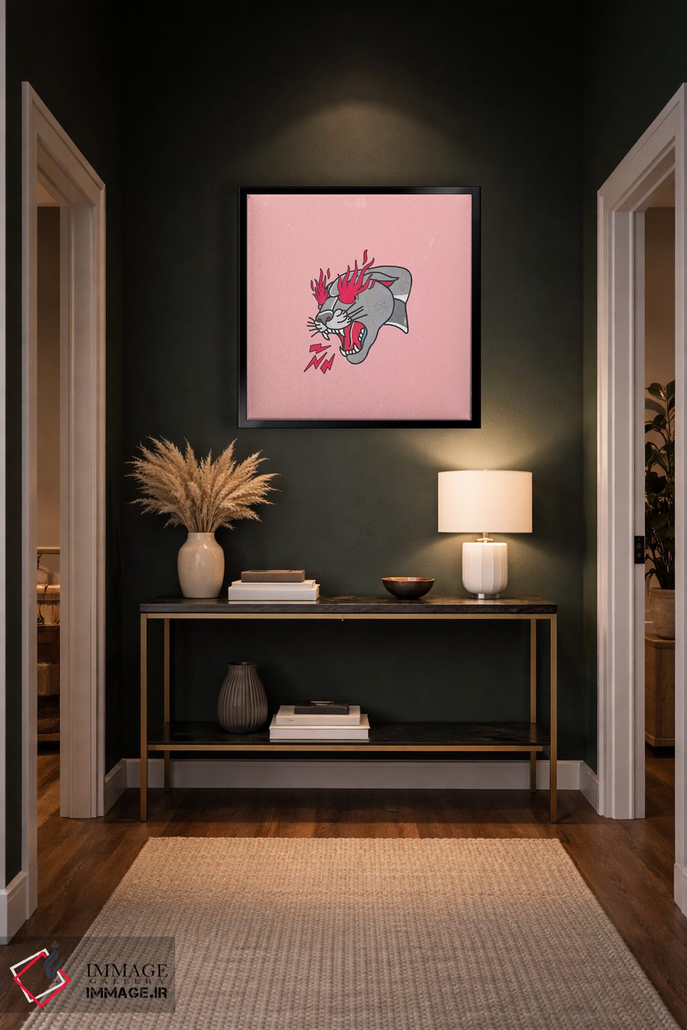 تابلو دکوراتیو تتو کلاسیک پلنگ با شعله ها و رز اثر لاستاناو - D6B