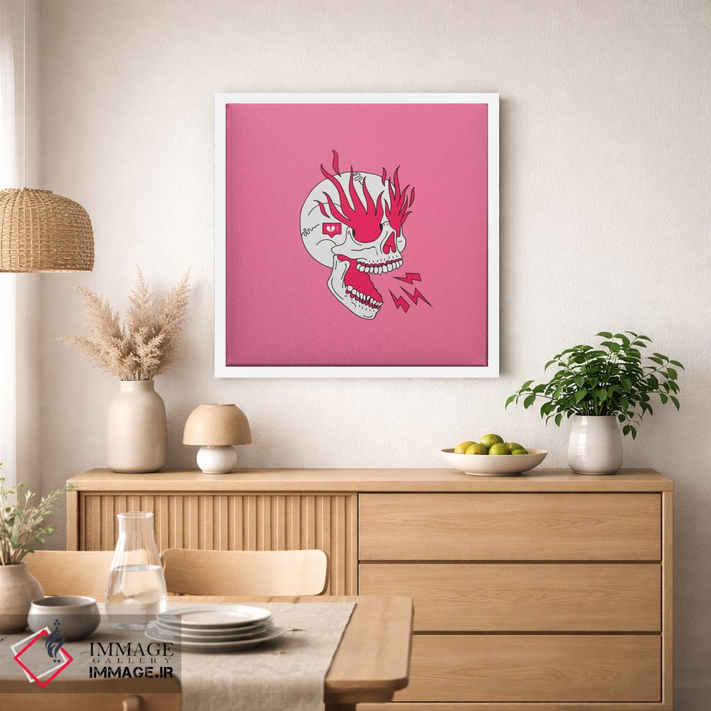 تابلو دکوراتیو تتو کلاسیک جمجمه و شعله ها و دختر اثر لاستاناو - D1W
