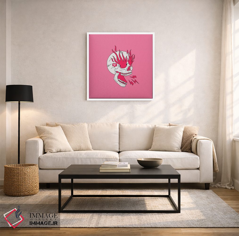 تابلو دکوراتیو تتو کلاسیک جمجمه و شعله ها و دختر اثر لاستاناو - D2W