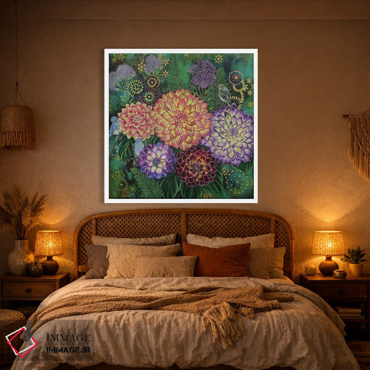 تابلو دکوراتیو روزی با پرنده آبی اثر لینه آ توبیاس - D1W