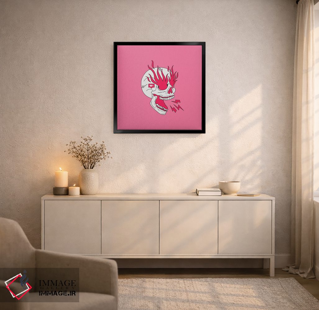 تابلو دکوراتیو تتو کلاسیک جمجمه و شعله ها و دختر اثر لاستاناو - D5B