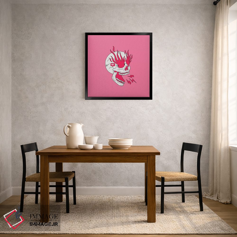 تابلو دکوراتیو تتو کلاسیک جمجمه و شعله ها و دختر اثر لاستاناو - D4B