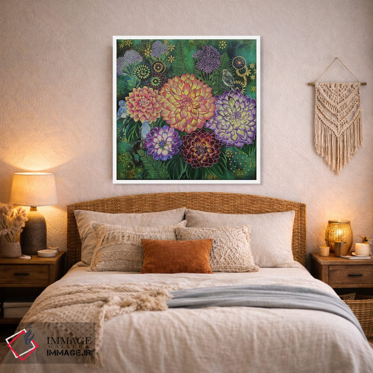 تابلو دکوراتیو روزی با پرنده آبی اثر لینه آ توبیاس - D2W