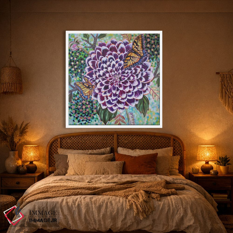 تابلو دکوراتیو داهلیا با پروانه های دم چلچله ای اثر لینه آ توبیاس - D1W