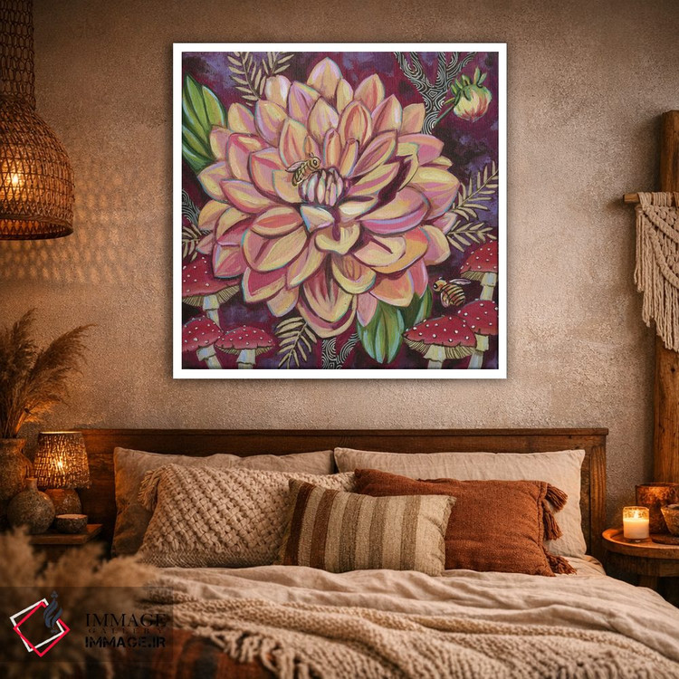 تابلو دکوراتیو داهلیاها با قارچ ها اثر لینه آ توبیاس - D1W