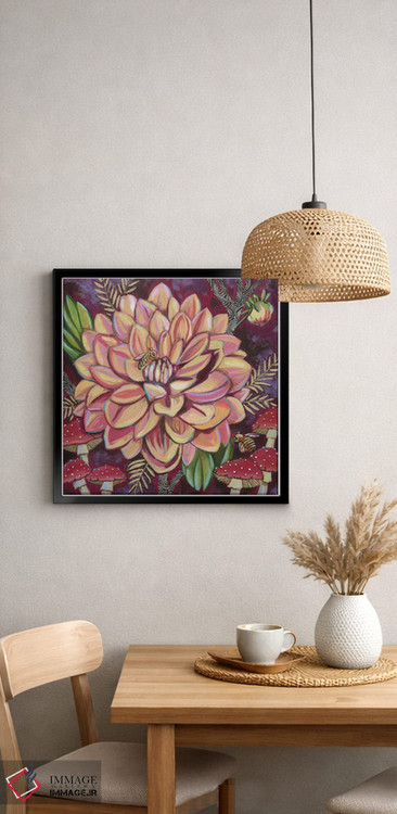 تابلو دکوراتیو داهلیاها با قارچ ها اثر لینه آ توبیاس - D2B