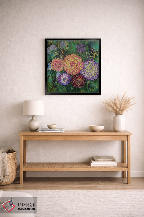 تابلو دکوراتیو روزی با پرنده آبی اثر لینه آ توبیاس - D4B