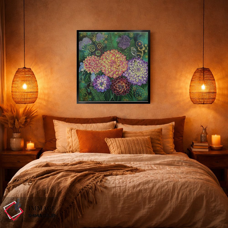 تابلو دکوراتیو روزی با پرنده آبی اثر لینه آ توبیاس - D6B