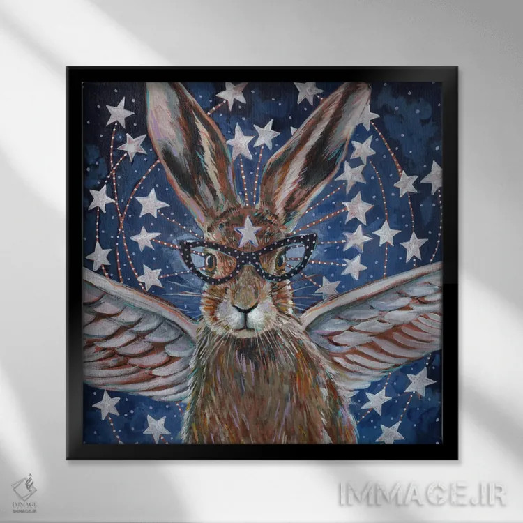 تابلو دکوراتیو خرگوش فرشته اثر لینه آ توبیاس - نمای قابدار مشکی