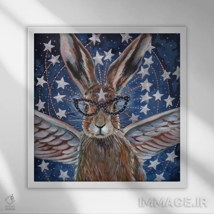 تابلو دکوراتیو خرگوش فرشته اثر لینه آ توبیاس - نمای قابدار سفید