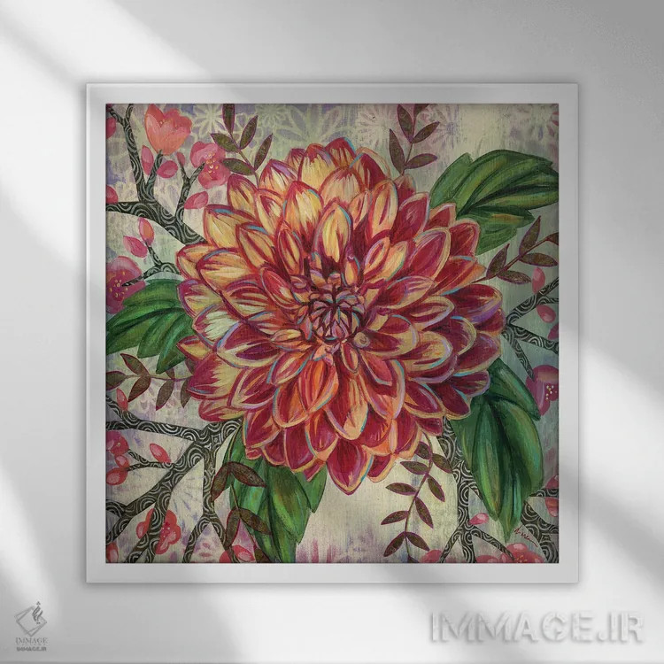 تابلو دکوراتیو داهلیای الین اثر لینه آ توبیاس - نمای قابدار سفید