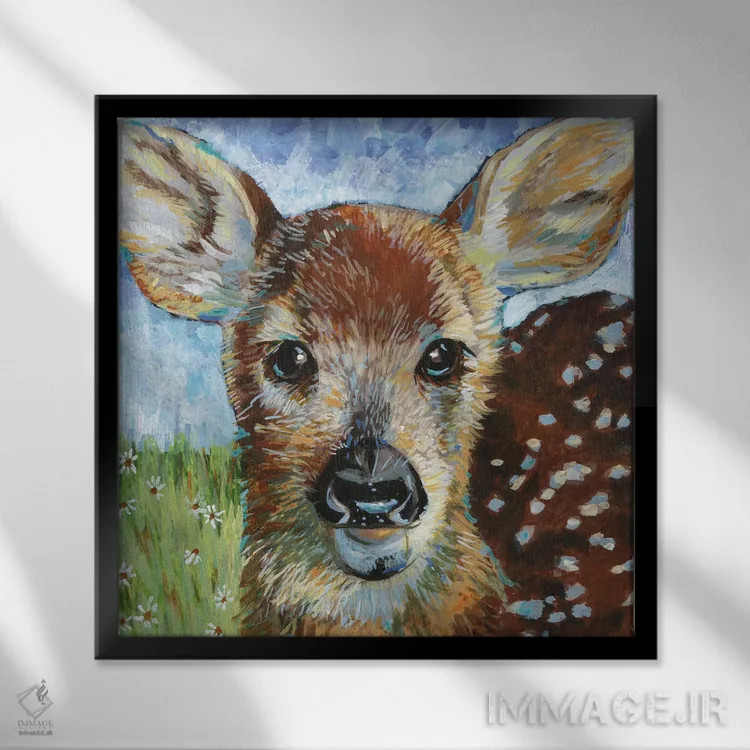 تابلو دکوراتیو بچه گوزن II اثر لینه آ توبیاس - نمای قابدار مشکی