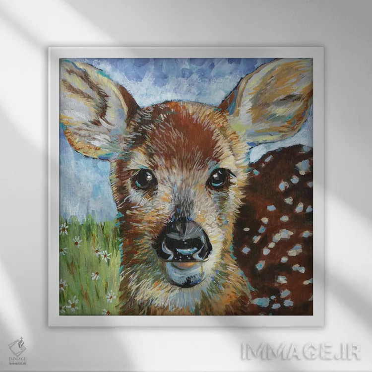 تابلو دکوراتیو بچه گوزن II اثر لینه آ توبیاس - نمای قابدار سفید