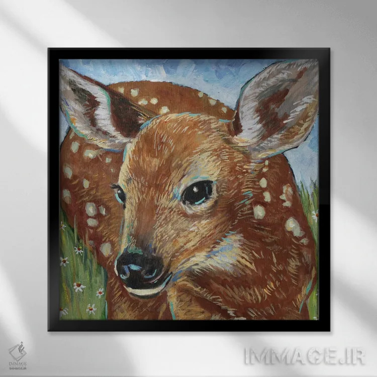 تابلو دکوراتیو بچه گوزن I اثر لینه آ توبیاس - نمای قابدار مشکی