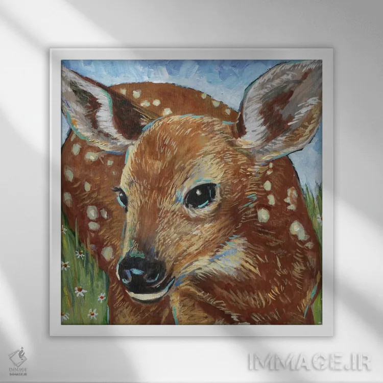 تابلو دکوراتیو بچه گوزن I اثر لینه آ توبیاس - نمای قابدار سفید