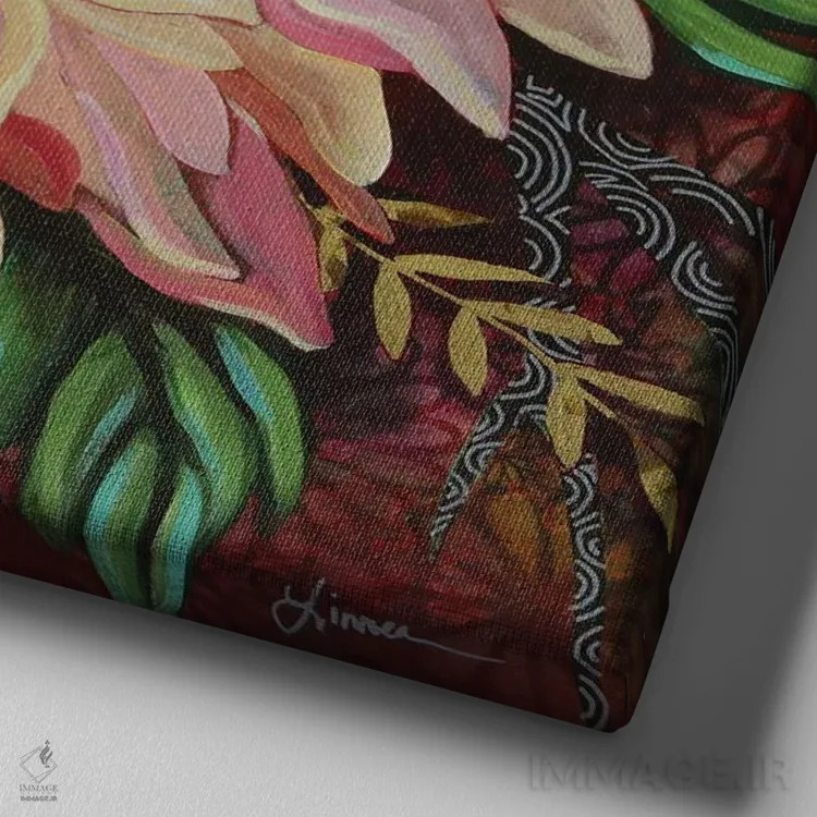 تابلو دکوراتیو داهلیای قهوه با شیر اثر لینه آ توبیاس - نمای نزدیک بافت بوم