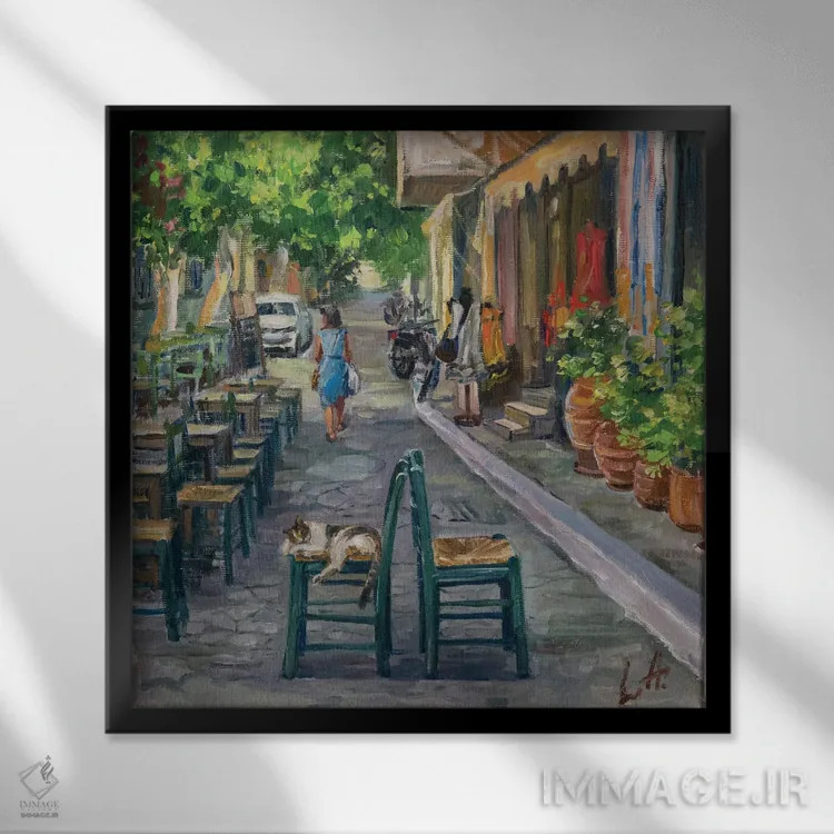 تابلو دکوراتیو گربه شهردار اثر لریسا آب توا - نمای قابدار مشکی