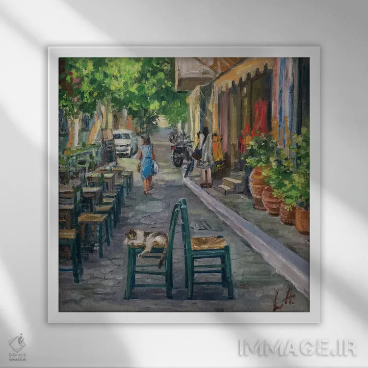 تابلو دکوراتیو گربه شهردار اثر لریسا آب توا - نمای قابدار سفید