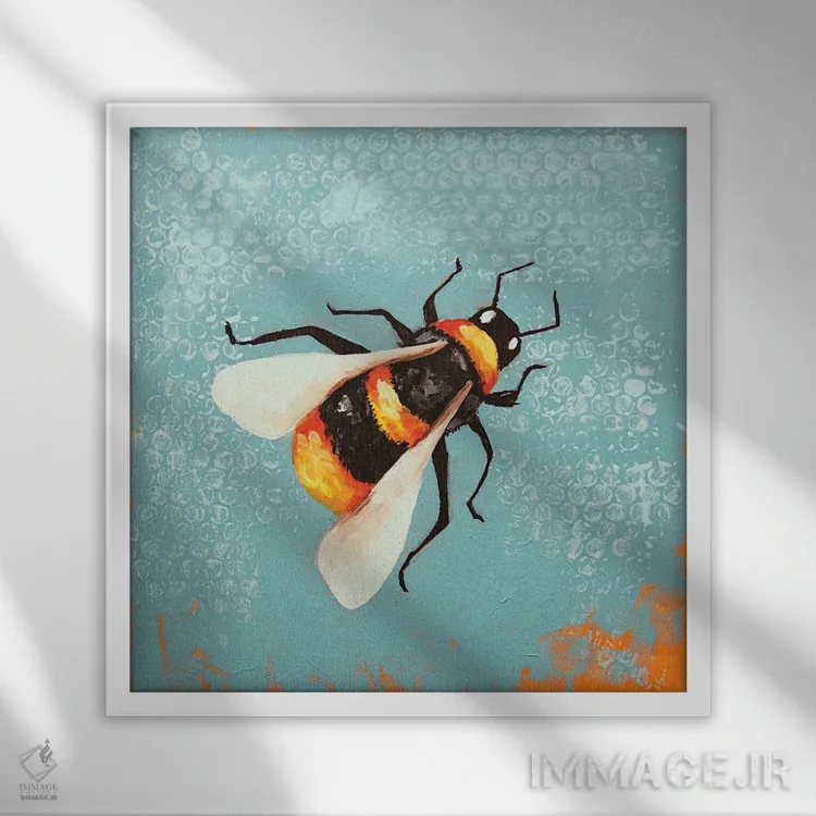 تابلو دکوراتیو نقاشی زنبور اثر لوسیا استوارت - نمای قابدار سفید