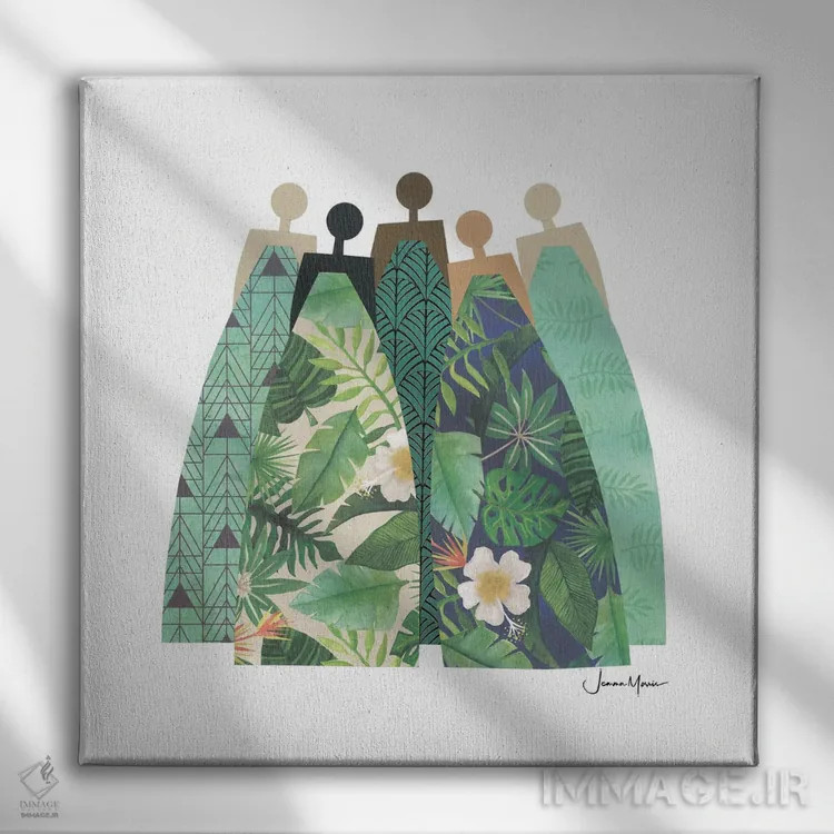 تابلو مدرن پنج زن استوایی اثر لولوآرت استودیو - نمای روبهرو روی دیوار