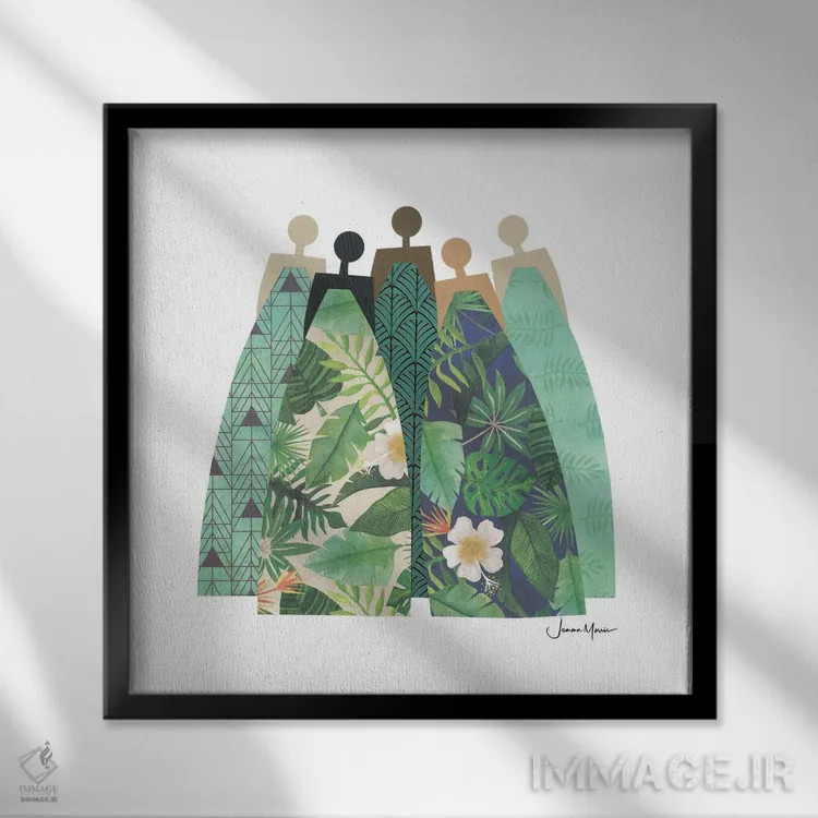 تابلو مدرن پنج زن استوایی اثر لولوآرت استودیو - نمای قابدار مشکی