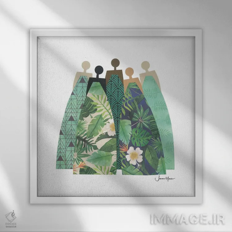 تابلو مدرن پنج زن استوایی اثر لولوآرت استودیو - نمای قابدار سفید