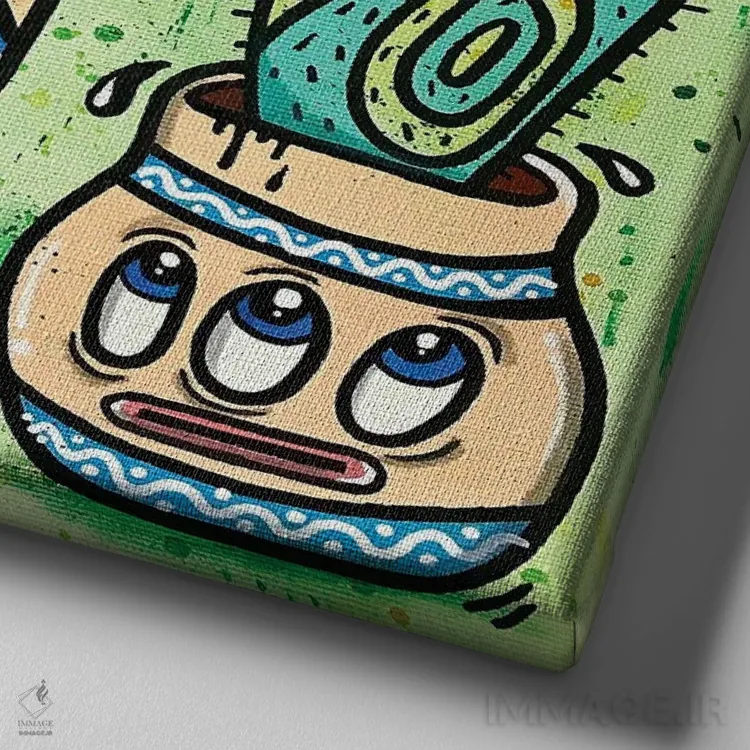 تابلو دکوراتیو سه کاکتوس اثر لوک کرامپ - نمای نزدیک بافت بوم