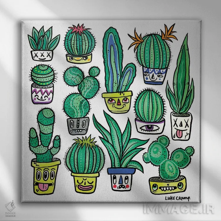 تابلو دکوراتیو سرهای کاکتوسی اثر لوک کرامپ - نمای روبهرو روی دیوار