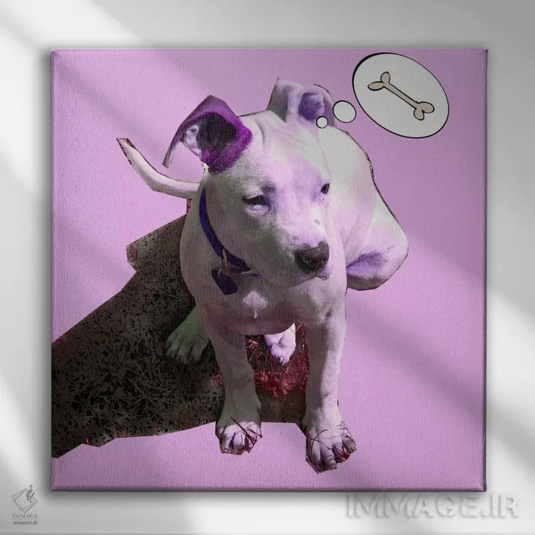 تابلو دکوراتیو توله سگ صورتی اثر لوز گرافیکس - نمای روبهرو روی دیوار