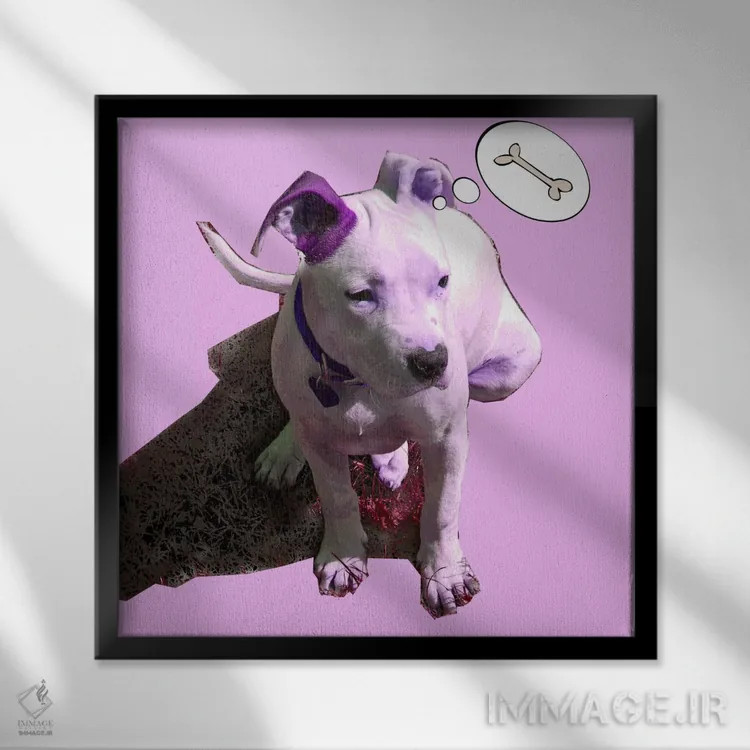 تابلو دکوراتیو توله سگ صورتی اثر لوز گرافیکس - نمای قابدار مشکی