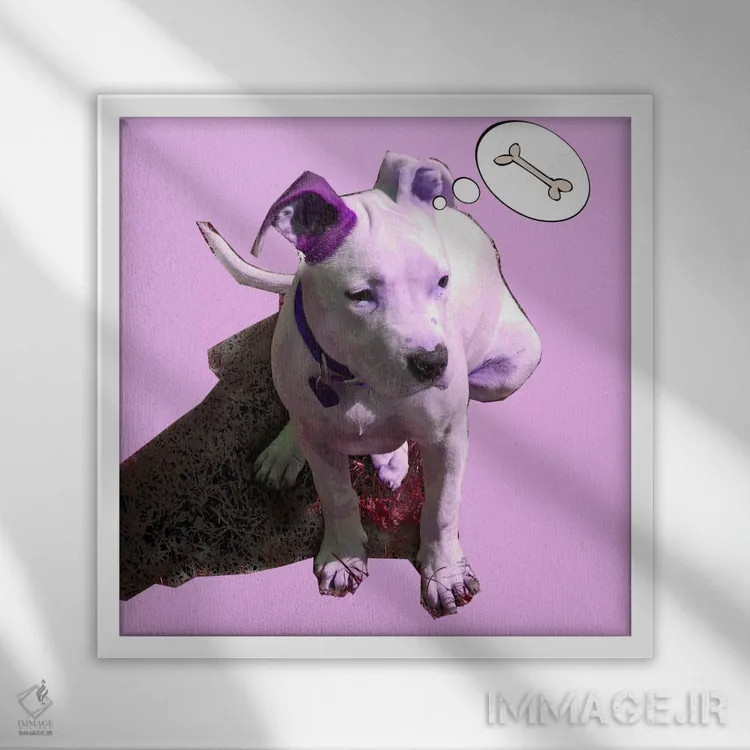 تابلو دکوراتیو توله سگ صورتی اثر لوز گرافیکس - نمای قابدار سفید