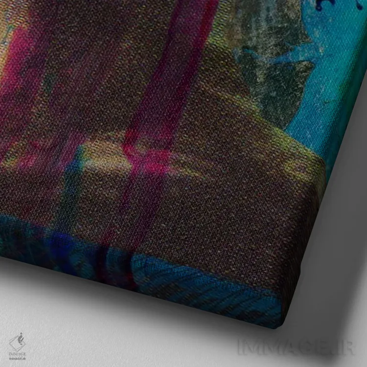 تابلو دکوراتیو مونالیزا در حال چکیدن رنگ اثر لوز گرافیکس - نمای نزدیک بافت بوم