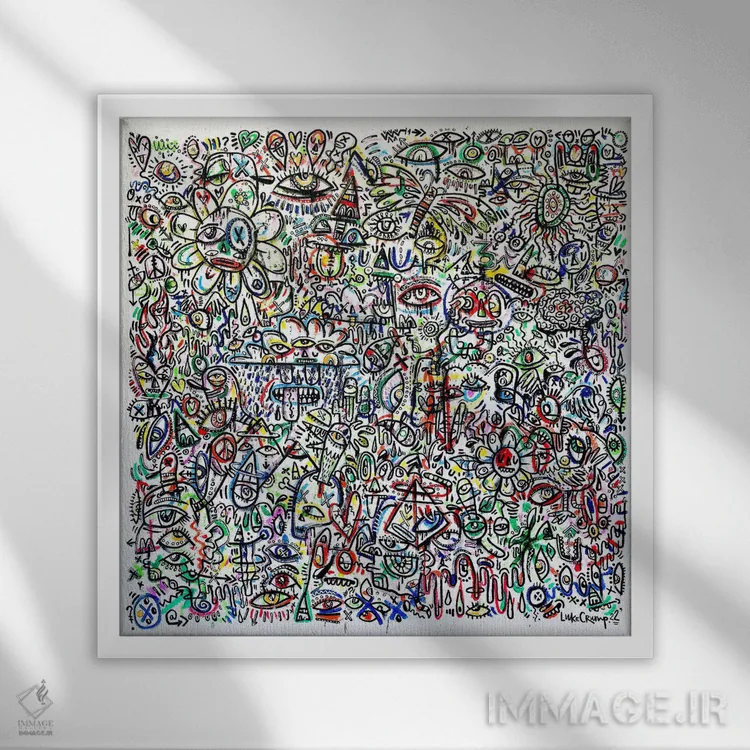 تابلو انتزاعی شست وشوی مغزی اثر لوک کرامپ - نمای قابدار سفید