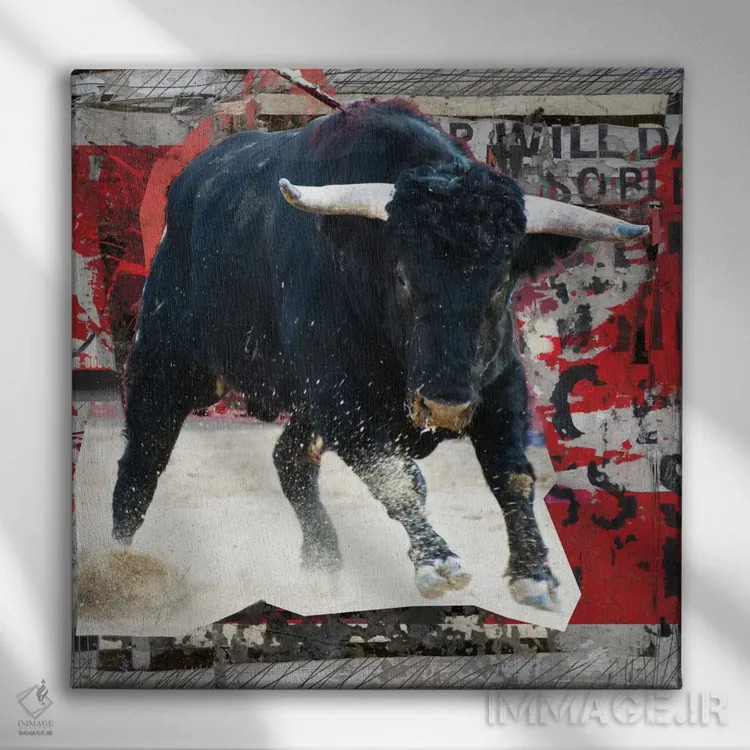 تابلو دکوراتیو گاو وحشی دیوانه اثر لوز گرافیکس - نمای روبهرو روی دیوار