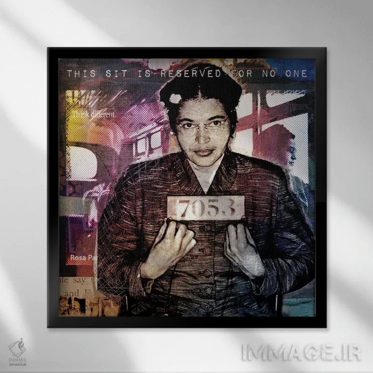 تابلو دکوراتیو صندلی رزا پارکس اثر لوز گرافیکس - نمای قابدار مشکی