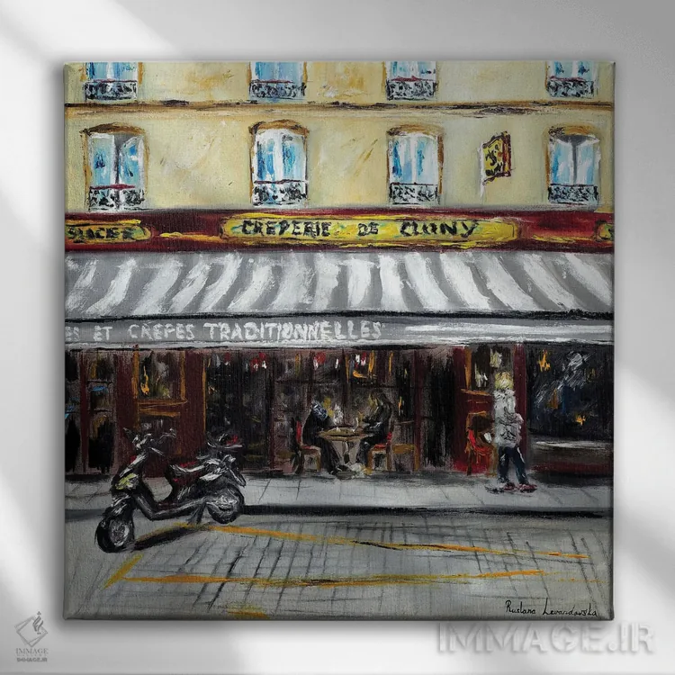 تابلو کلاسیک کافه کرپ پاریسی اثر روسـلانا لواندووسکا - نمای روبهرو روی دیوار