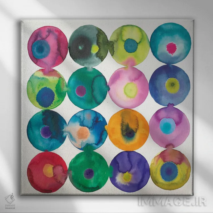 تابلو انتزاعی زیتون ها اثر لورا ون هورن - نمای روبهرو روی دیوار