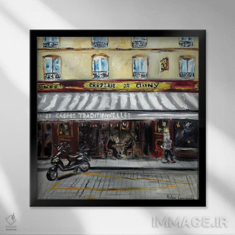 تابلو کلاسیک کافه کرپ پاریسی اثر روسـلانا لواندووسکا - نمای قابدار مشکی