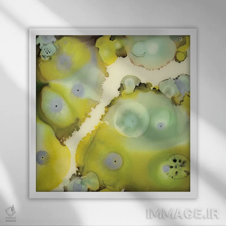 تابلو انتزاعی صخره لیمویی دو اثر لورا ون هورن - نمای قابدار سفید