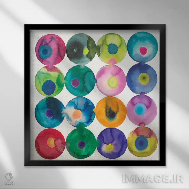 تابلو انتزاعی زیتون ها اثر لورا ون هورن - نمای قابدار مشکی