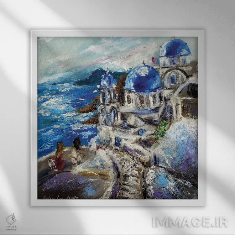تابلو کلاسیک سانتورینی، یونان اثر روسـلانا لواندووسکا - نمای قابدار سفید