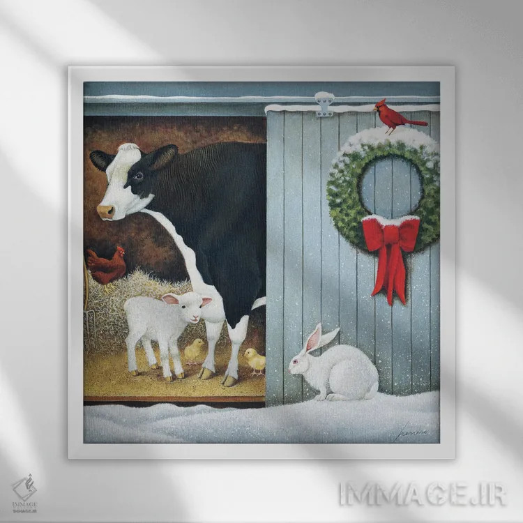 تابلو دکوراتیو صبح کریسمس اثر لوول هررو - نمای قابدار سفید