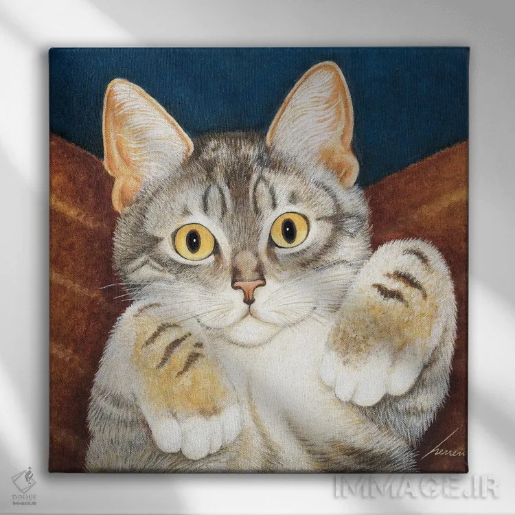 تابلو دکوراتیو بچه گربه پذیرشی آبی اثر لوول هررو - نمای روبهرو روی دیوار