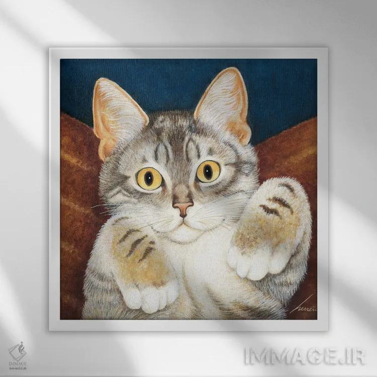 تابلو دکوراتیو بچه گربه پذیرشی آبی اثر لوول هررو - نمای قابدار سفید