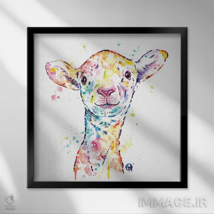 تابلو دکوراتیو بره کوچک اثر لیزا وایت هاوس - نمای قابدار مشکی