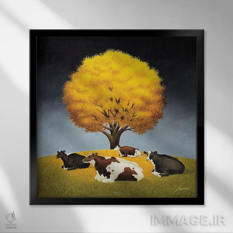 تابلو دکوراتیو عصر پاییزی اثر لوول هررو - نمای قابدار مشکی