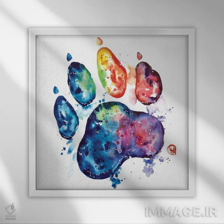 تابلو دکوراتیو گربه رنگارنگ اثر لیزا وایت هاوس - نمای قابدار سفید