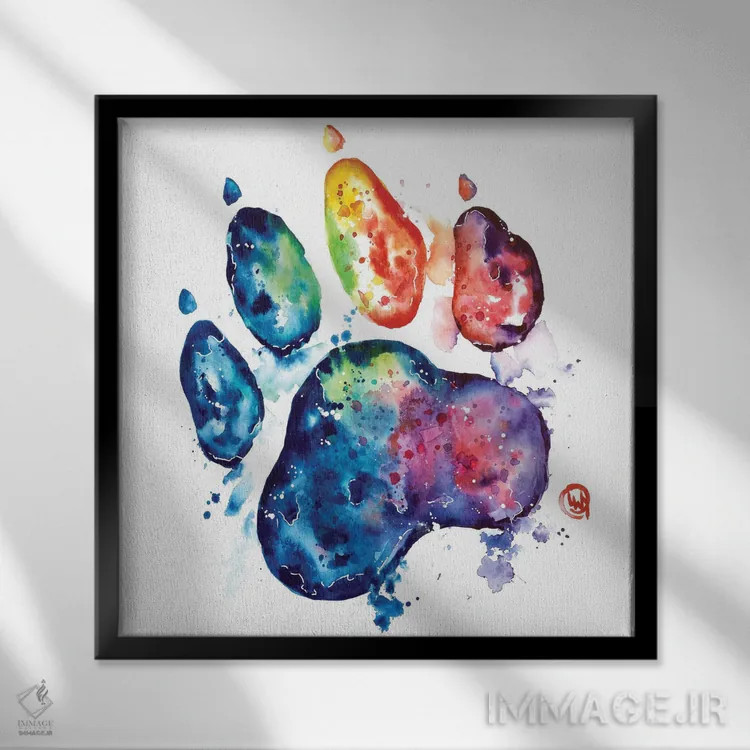 تابلو دکوراتیو گربه رنگارنگ اثر لیزا وایت هاوس - نمای قابدار مشکی