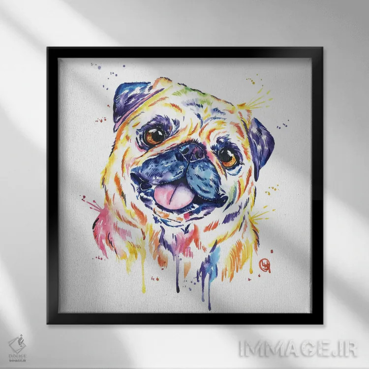 تابلو دکوراتیو پاگ نخودی اثر لیزا وایت هاوس - نمای قابدار مشکی