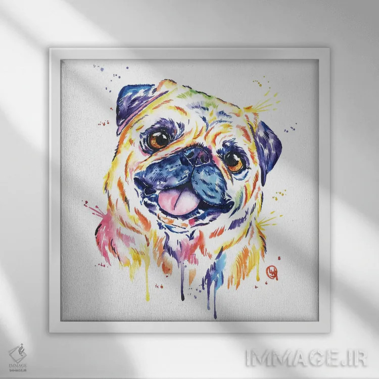 تابلو دکوراتیو پاگ نخودی اثر لیزا وایت هاوس - نمای قابدار سفید